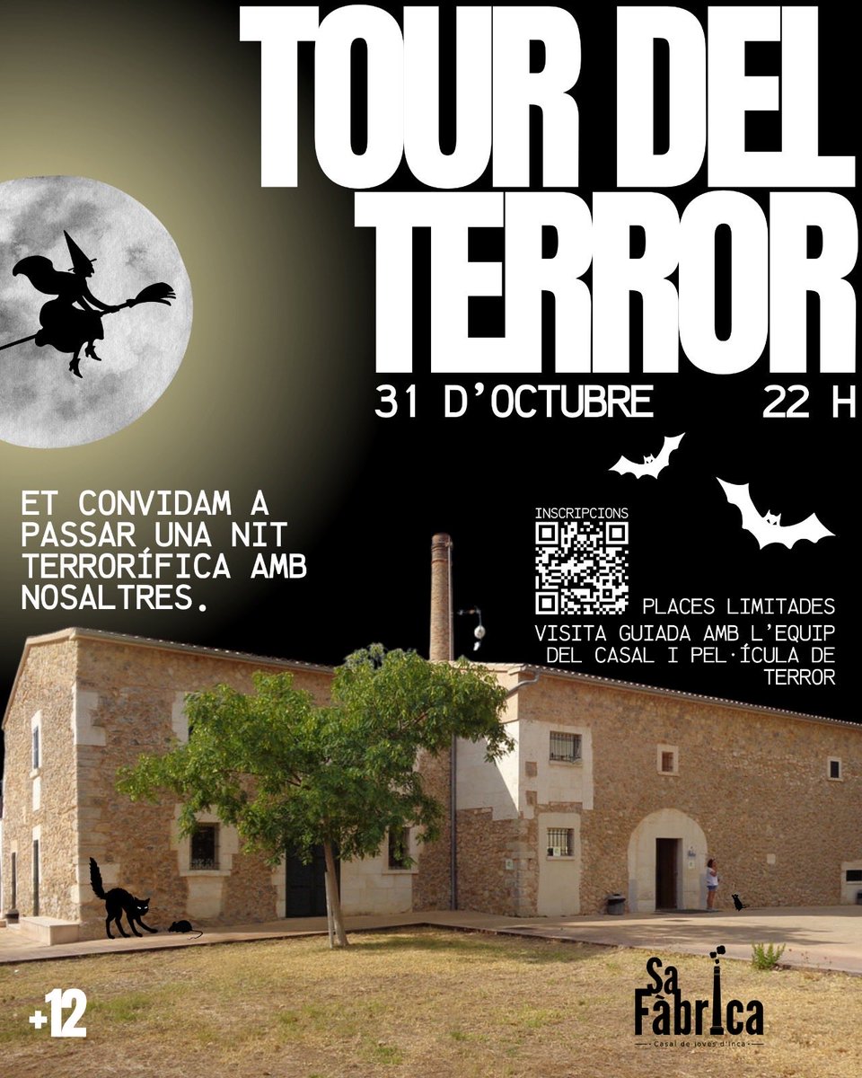 👻 NIT DE LES ÀNIMES
📅 31 d’octubre | ⏰ 18 h a 21 h
📍 Plaça de Mallorca pintacares, photocall i concurs de disfresses!

🦇 TOUR DEL TERROR
📅 31 d’octubre | ⏰ 22 h
📍 Sa Fàbrica
Visita guiada + peli de terror 🎬 (+12)

🔗 Inscripcions a 👉 somjovesinca.net o al QR