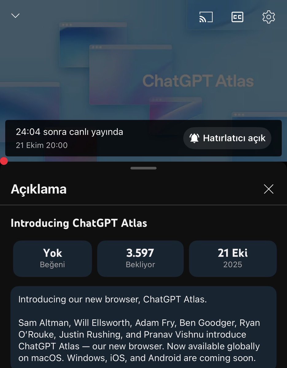 ozansihay's tweet photo. Yeni AI tarayıcı geliyormuş.. ChatGPT Atlas https://t.co/p6SYWjMLvm