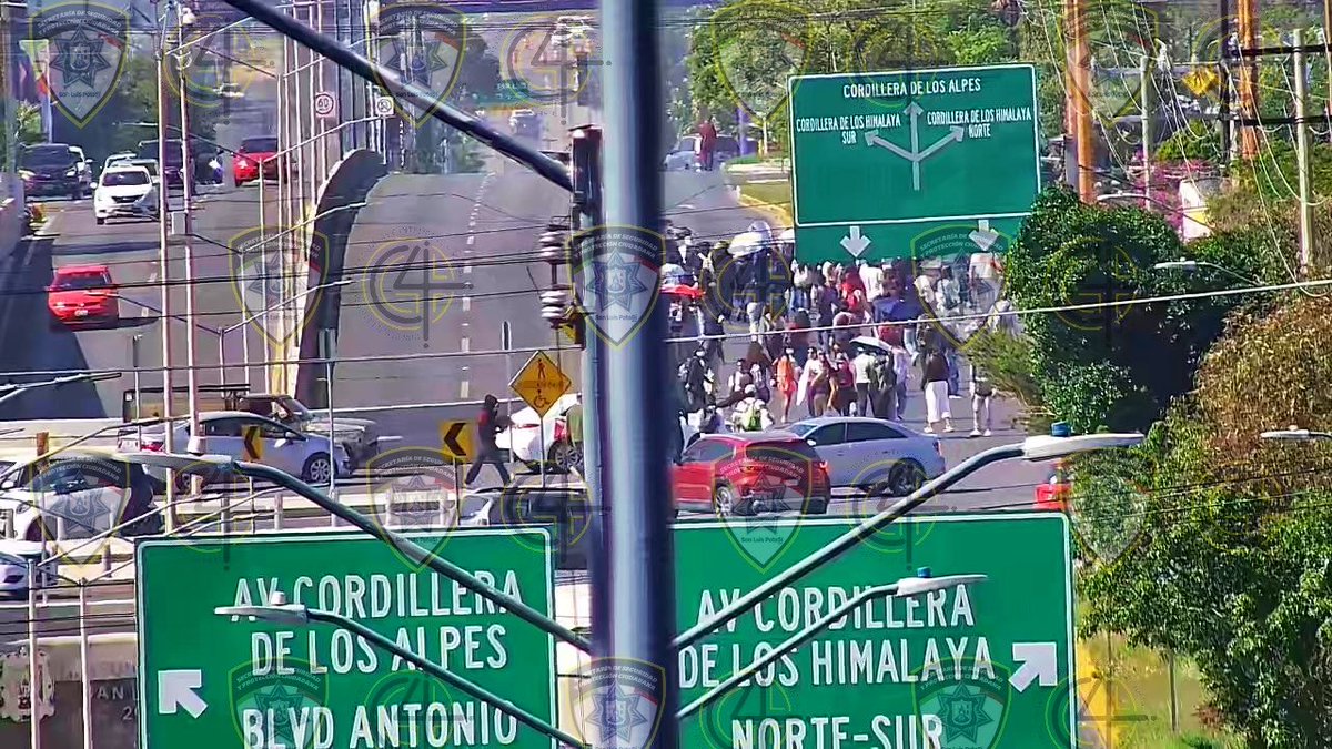 SSPCSLP's tweet image. ⚪️🔵 #ReporteVial 🚨#VialidadSLP 

⚠️Atención

🚧⛔️Se mantiene cierre de circulación en carriles centrales de Salvador Nava Mtz. a la altura del asta bandera, ambas direcciones 

‼️Contingente de estudiante arriba al cruce de Cordillera de los Alpes e Himalaya avanzan hacia…
