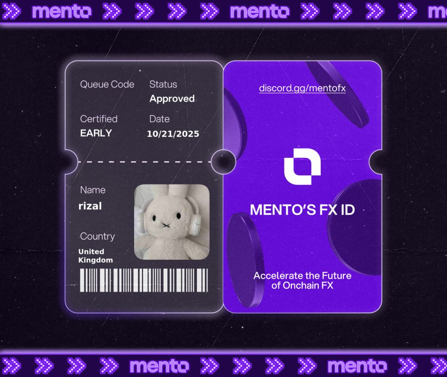 Licensed to trade the internet’s FX layer. 

Claimed my FX ID on discord.gg/mentofx 

 every currency, onchain with <a href="/MentoLabs/">Mento (fx/acc)</a>
