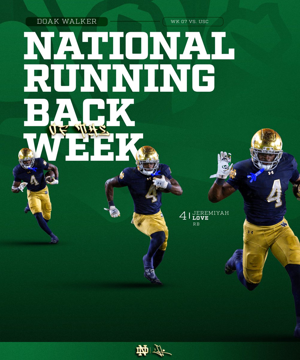 NDFootball's tweet image. All Love 🫶

Jeremiyah Love is the Doak Walker National Running Back of the Week

#GoIrish☘️ | @JeremiyahLove | @DoakWalkerAward