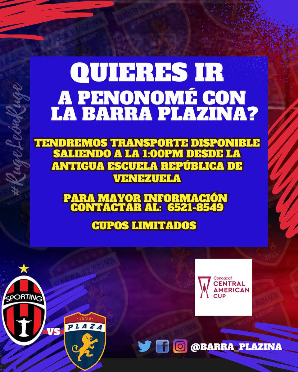 ATENCION MANADA 🦁🦁🦁🦁 tenemos cupos limitados para hacer el viaje mañana a a penonome con nosotros, solo te comunicas al ☎️ 65218549...leon no abandona manada 🦁💪💙❤⚽️🇵🇦 <a href="/cdplazaamador/">CD Plaza Amador</a> <a href="/LPFpanama/">LPF TIGO</a>