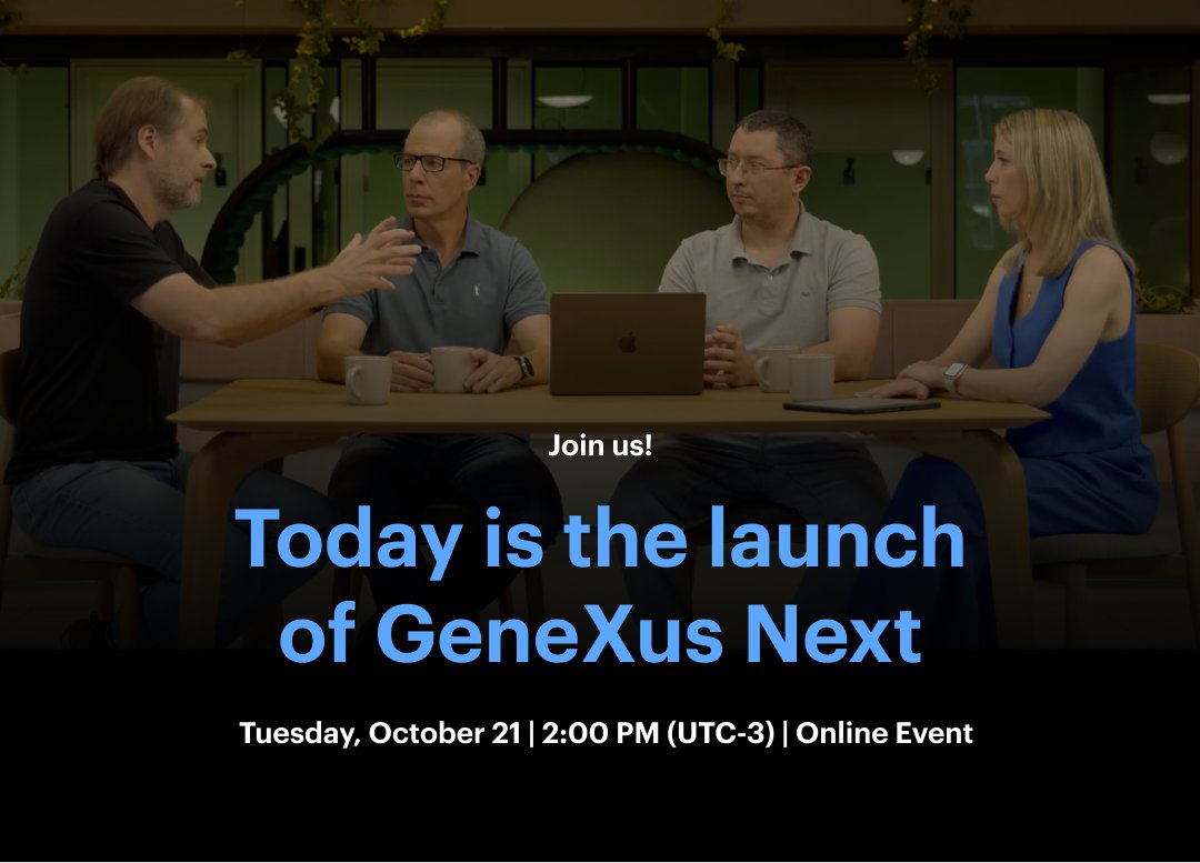 Join now! The launch of GeneXus Next is about to begin ➡️ hubs.la/Q03Pt2Y10

#GeneXus #GeneXusNext #AI #software