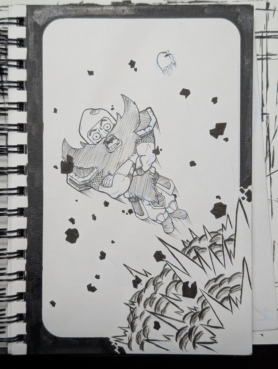 LogicalCogs's tweet image. Inktober day 21: blast
Just an old d&amp;amp;d character of mine solving problems the only way he knows how. 
#Inktober #Inktober2025