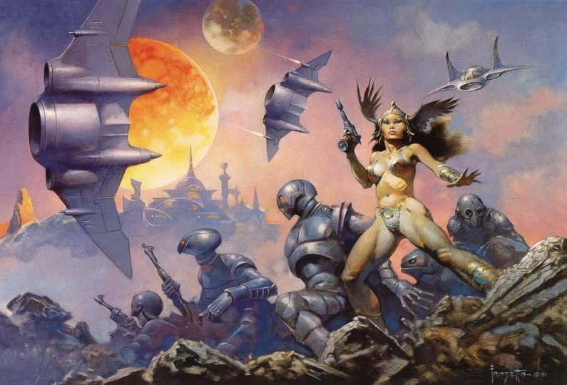 Art by Frank Frazetta for L. Ron Hubbard Presents Writers of the Future, Volume VII (1991) &amp; The Best of Writers of the Future (2000)