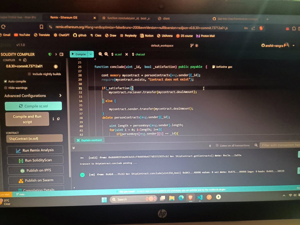 Anshit_Rangra's tweet image. Date: 21-Oct-2025
Task: Learned TypeScript & Solidity, revised Solidity, integrated Smart Contract with hardware frontend
Status: Project almost complete; small issue pending, will tackle tomorrow
Notes: Progressing well; close to completion
#TypeScript #Solidity #Blockchain