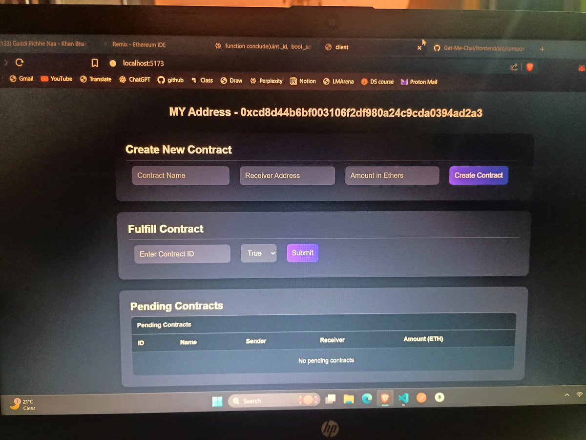 Anshit_Rangra's tweet image. Date: 21-Oct-2025
Task: Learned TypeScript & Solidity, revised Solidity, integrated Smart Contract with hardware frontend
Status: Project almost complete; small issue pending, will tackle tomorrow
Notes: Progressing well; close to completion
#TypeScript #Solidity #Blockchain