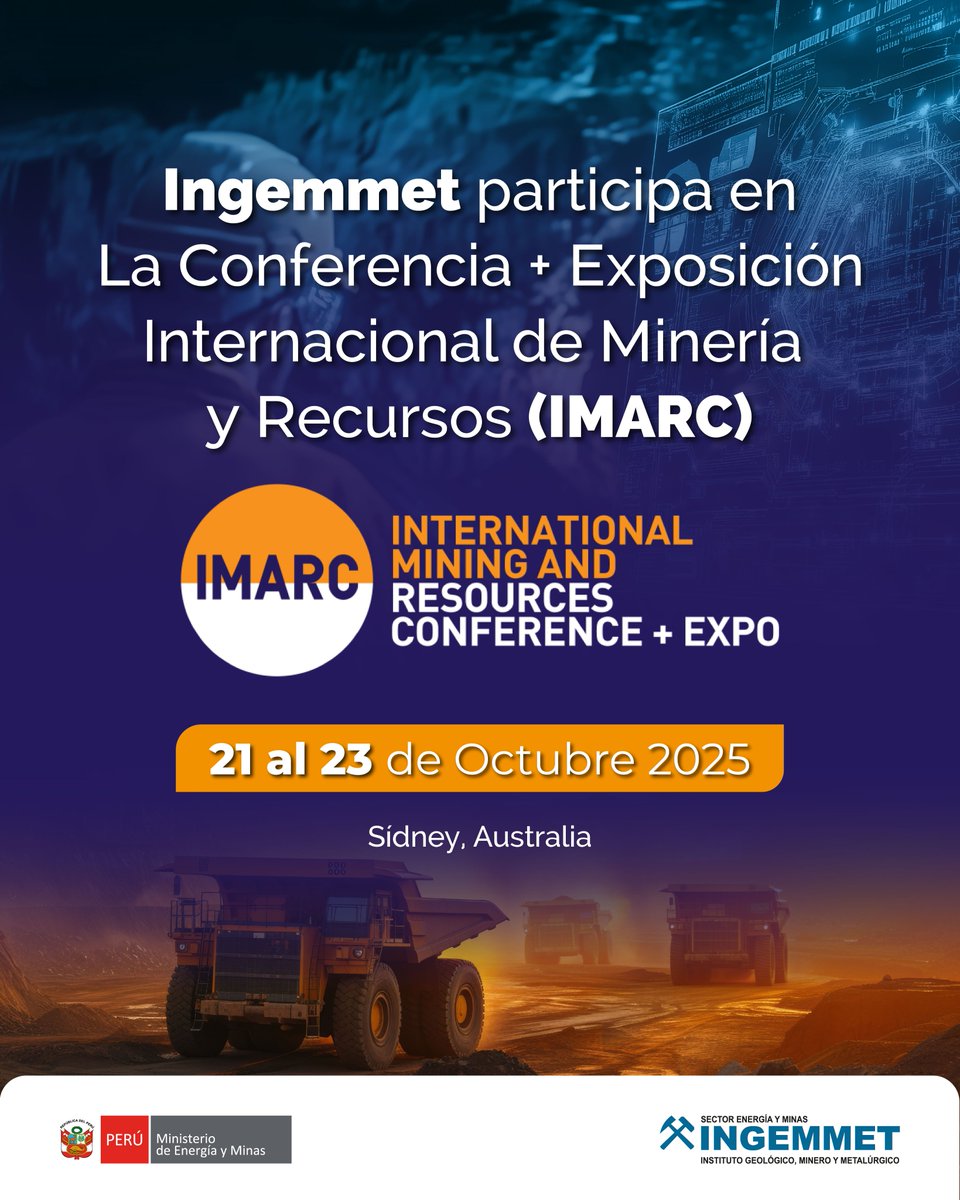 🇵🇪✨ ¡El Perú presente en el escenario mundial de la minería!

El Ingemmet participa en IMARC 2025 (21 al 23 de octubre, Sídney 🇦🇺), compartiendo avances y visiones hacia una minería sostenible y responsable. 🌎⚒️
#IMARC2025 #Ingemmet #MineríaSostenible