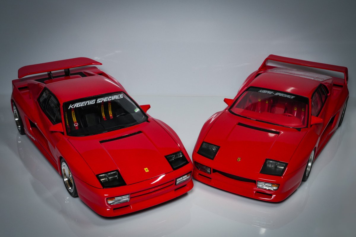 KOENIG SPECIALS TESTAROSSA完成しました！
今回も自分好みに改造して製作しました
ウィングとサイドのTurboステッカーは自作し、エンジンフードはタミヤのテスタから、ハチマキはハイソカーのシーマから流用しました
チリも合わず苦戦しましたがなんとか形にすることができました！