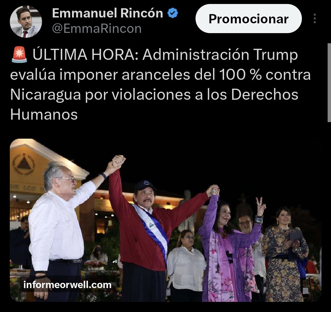 Acto número 1: Trump dice que empezarán a comprar carne a Argentina 

Acto número 2: Aranceles del 100 % a Nicaragua, que exporta 70.000 toneladas métricas de carne a EEUU.

Traducción: No se le compra más carne a Nicaragua, ahora se le compra a Argentina. Buena suerte commies.
