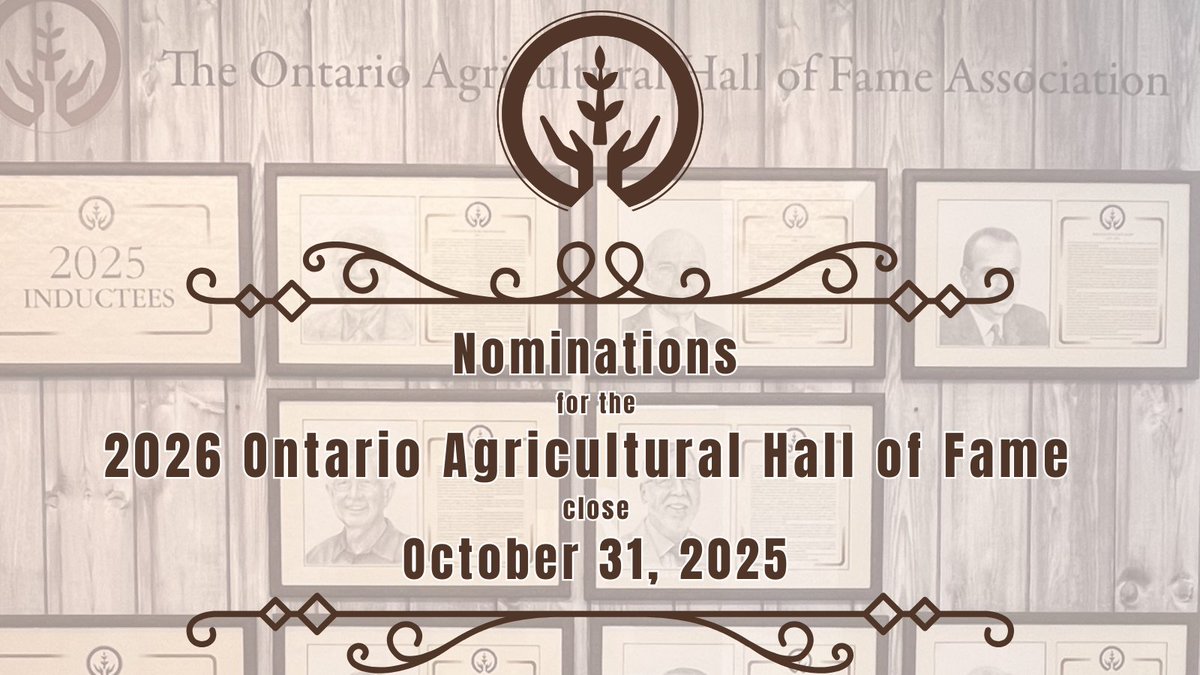 Nominations for the 2026 Ontario Agricultural Hall of Fame close in just over a week!

Visit: oahf.on.ca/induction-proc… for the nomination form and guidelines.

#ontag
