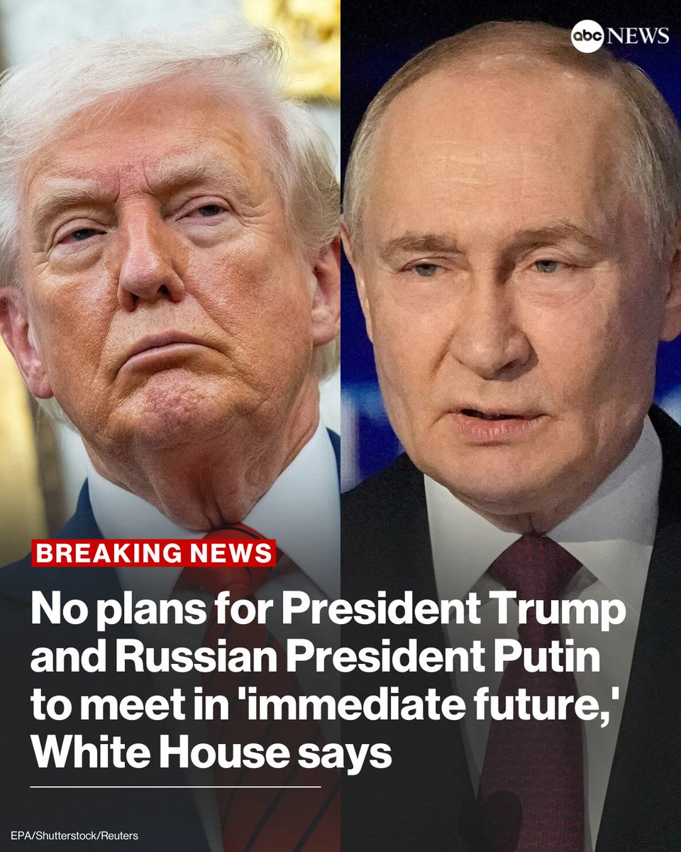 BREAKING: There are no plans for President Trump and Russian President Putin to meet "in the immediate future," the White House said in a statement on Tuesday — calling off a summit that was expected in Budapest in the coming weeks. abcnews.link/24zATmw