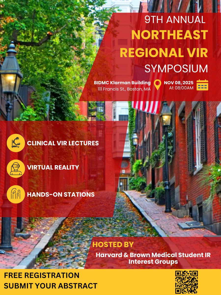 Med students, whether you’re VIR-curious or VIR-committed, the 9th Annual #NRVIR Symposium is for YOU!

📍Boston, MA | 🗓️ Nov 8 | 🕰️ 8:00 AM to 6:00 PM

Register through QR code or link
sites.brown.edu/vir-symposium/…

#MedicalStudents #MedEd #FutureRadRes #VIR #IGSurg #iRad