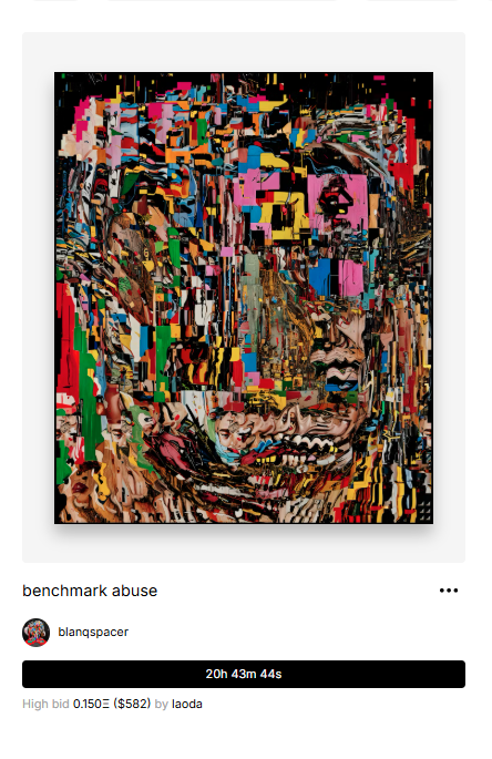 The auction for 'benchmark abuse' has officially kicked off by <a href="/WhiteGrape19/">老大</a> 

It means the world to me to see this come to life with your love! Thank you🙏

hooah