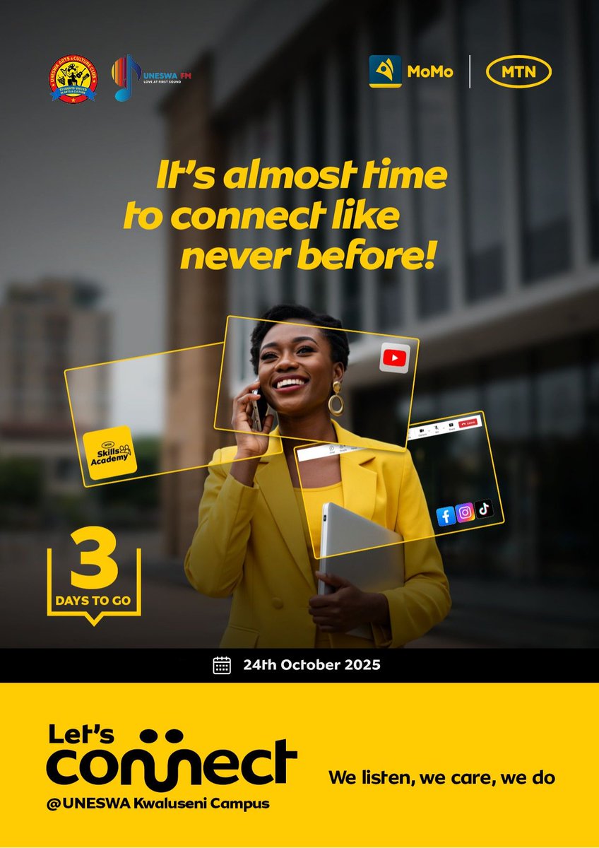 MTNEswatini's tweet image. It’s almost time to connect like never before! 💛

In just 3 days, we’re bringing the energy, innovation, and Makoya spirit to UNESWA Kwaluseni Campus for an unforgettable Customer Engagement Day! 🎉

#LetsConnect #WhatAreWeDoingToday #MoMoEswatini #Doing4U #UNESWA
