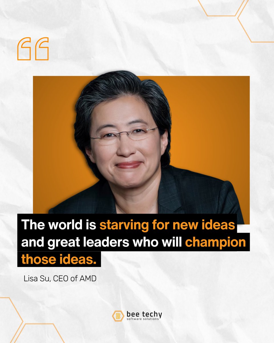beetechyllc's tweet image. The world needs more builders. 💡
“The world is starving for new ideas and leaders who’ll champion them.”
- Lisa Su
#BeeTechy #FounderMindset #Innovation #Leadership #StartupLife