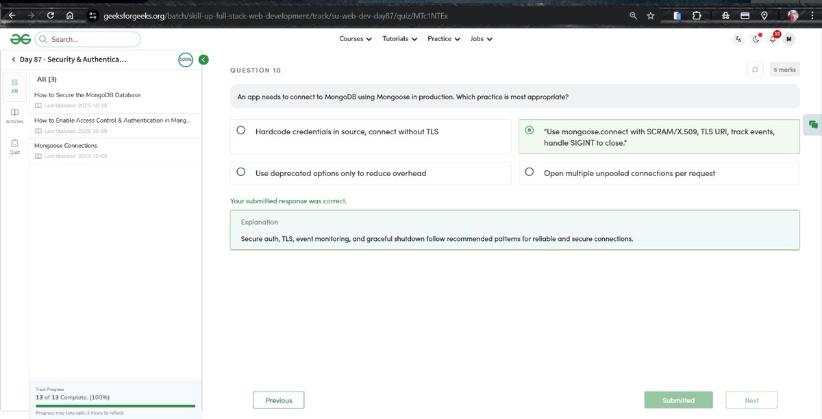 MdShahdab8's tweet image. ✅ Day - 87  
📷 Security and Authentication
87/100 days Web development course Nation Skill Up with
@geeksforgeeks
to skill up our development Course Link :- geeksforgeeks.org/batch/skill-up… #skillupwithgfg #nationskillup #CodingChallenge #geeksforgeeks #100DaysOfCode