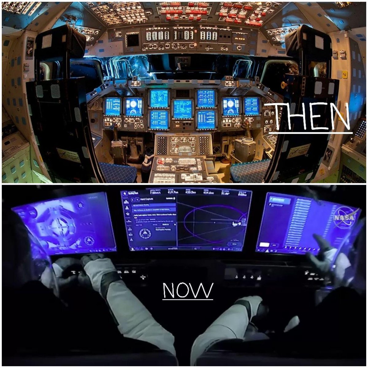 FutureJurvetson's tweet image. A sea of mechanical switches + Microsoft Surface Tablets? 
It&apos;s a lot easier to do over-the-air upgrades when the UI is in SW. And the switches are a clear anachronism for autonomous flight.  Starliner has a warmed-over 70&apos;s Shuttle design vibe.