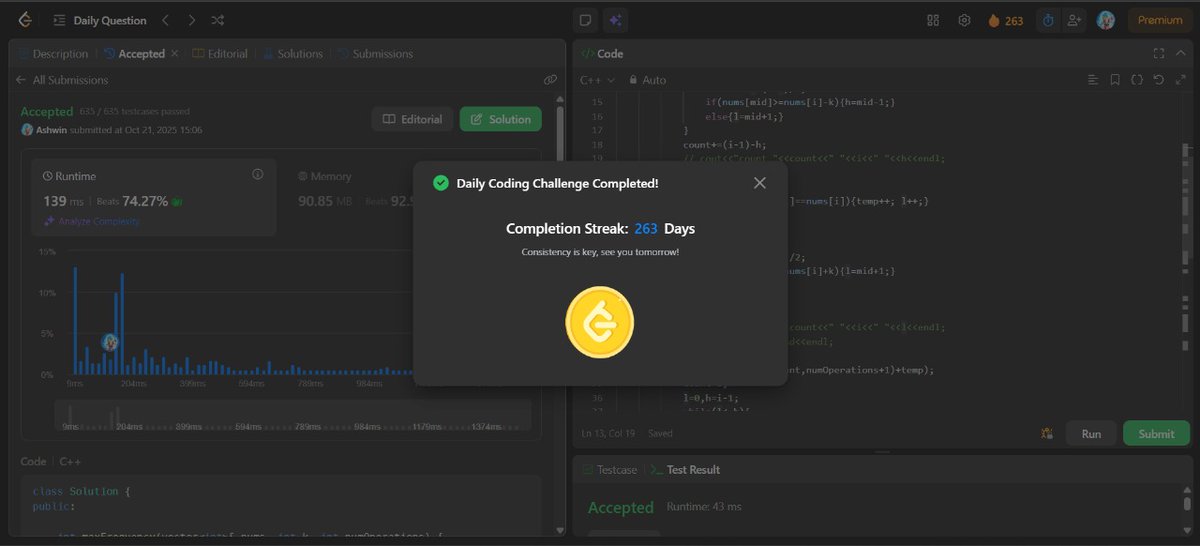 mystic_decoder's tweet image. Day 114                                           
- Leetcode potd (Took too many attempts)       
- 2 codeforces problems    
Do connect and join the grind! 🔥 
#nDaysOfCode #MERNStack #DSA #BuildInPublic #CodingJourney