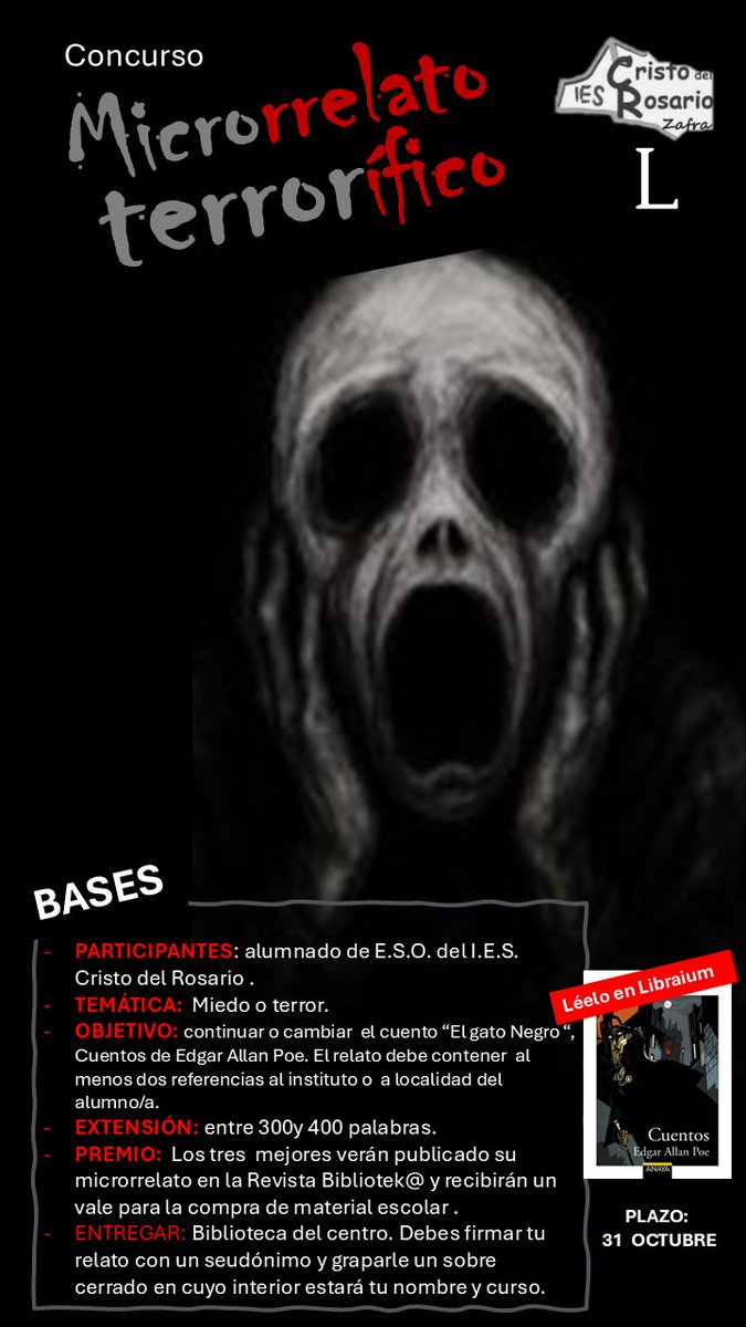 Llega nuestro concurso de Microrrelato Terrorífico organizado por Librarium 📚🎃👻 ¡Anímate y participa!