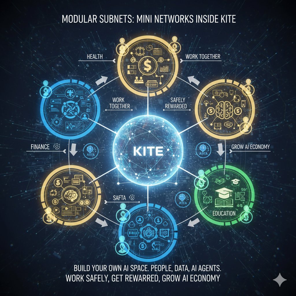 ( What Are Modular Subnets on Kite? ) 

In the Kite project, there’s something called modular subnets.

You can think of them like small networks inside the big Kite network.
Each subnet focuses on a specific type of work or industry, like health, finance, education, or energy.