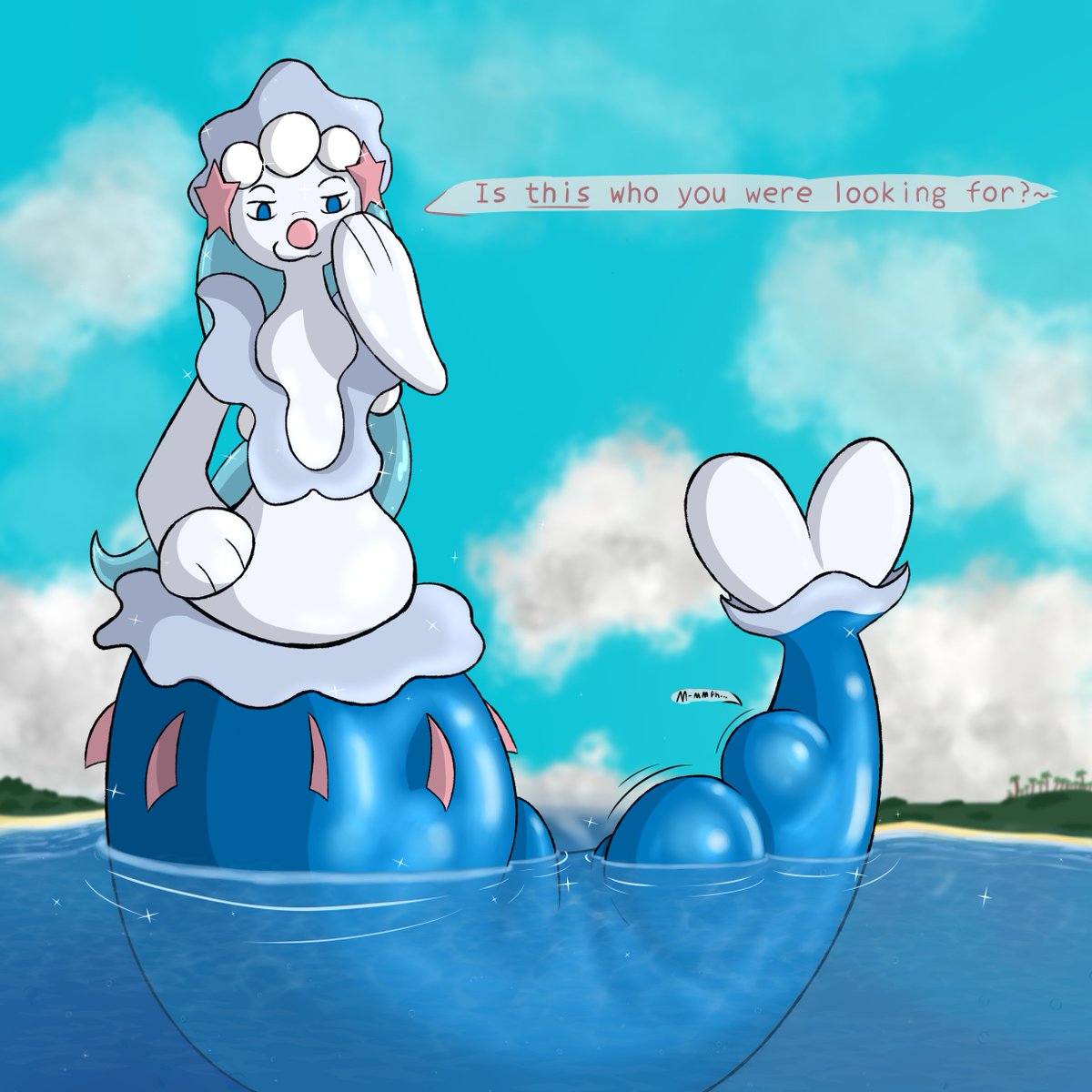 Primarina, the beautiful pokemon they are, caught your friend~ 
Will you do anything to save them from her tight tail, or will you let them stay nice and put where they are?~

I suck at water and shiny things but I did my best here, nonetheless! Hope it's good enough x3

#vore