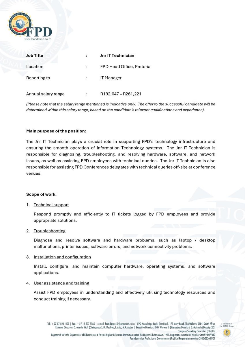 mr_Tebsza's tweet image. Junior IT Technician
Foundation for Professional Development
5 November 2025