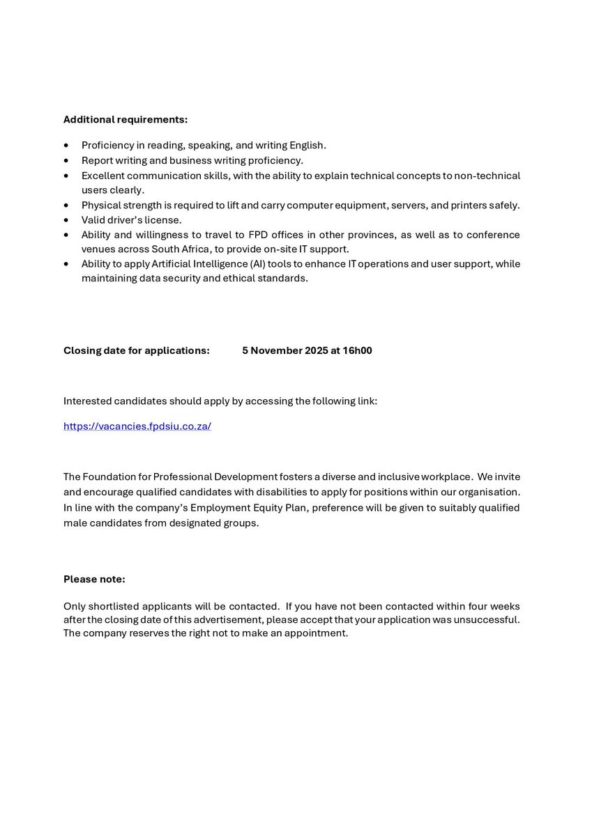 mr_Tebsza's tweet image. Junior IT Technician
Foundation for Professional Development
5 November 2025