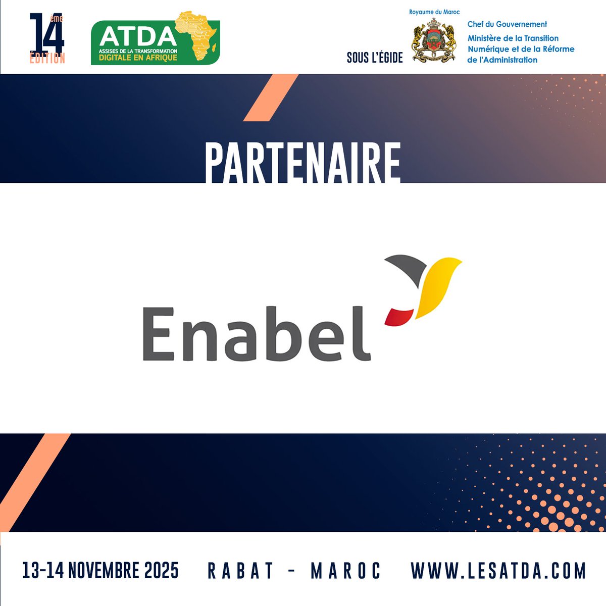 Partenaire des  ATDA 2025 🇲🇦 : Enabel

Enabel œuvre dans +20 pays pour un développement durable, inclusif et numérique.

Aux #ATDA2025, elle réaffirme son engagement pour une Afrique résiliente et connectée.

13-14 nov. 2025 | #Rabat - #Maroc 

👉 lesatda.com/inscription-20…

#ATDA