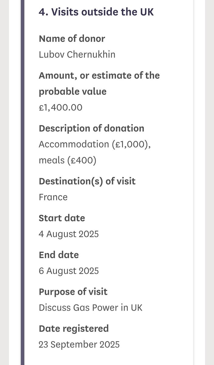 Richard Tice declared £1.4k gift from Mrs Chernukin as accommodation in France (no mention of travels costs) to discuss "gas power". She is the wife of Vladimir Chernukin, former Putin minister, with no history or expertise in gas power. A bit of background on the Chernukins:
🧵