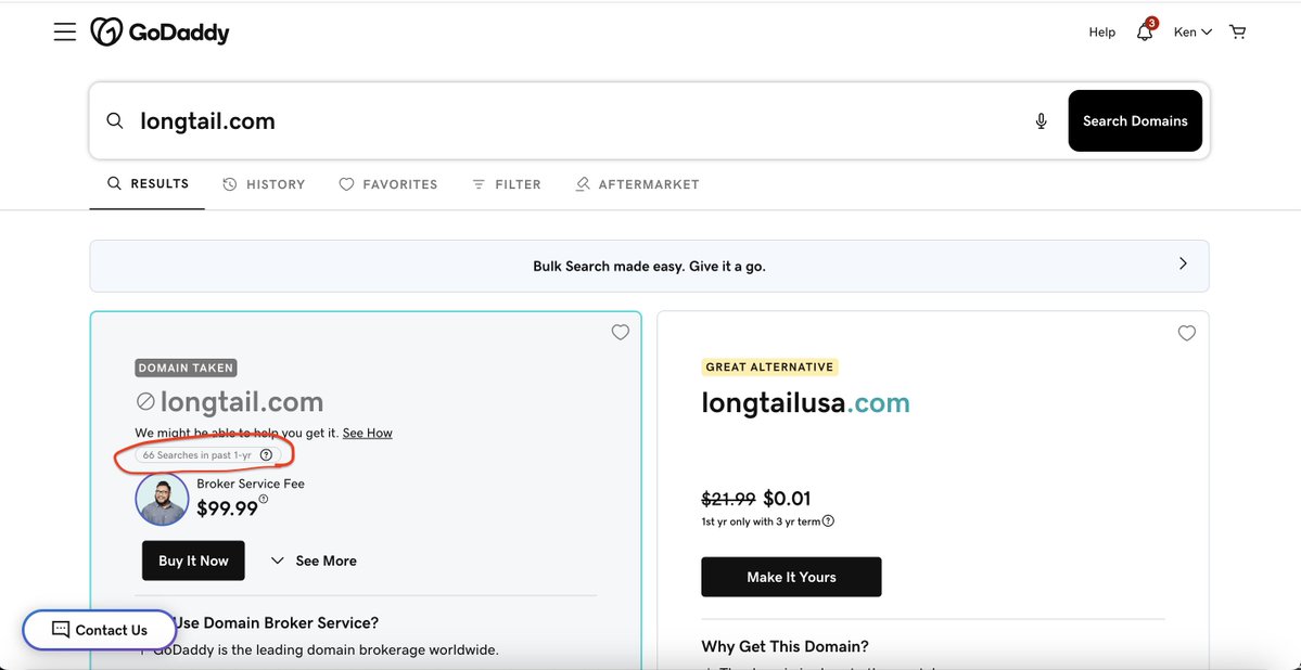KenLin1985's tweet image. Played around with GoDaddy’s XX Searches in past 1-yr metric — it shows how many people have searched for an exact-match domain on GoDaddy over the past year. Basically, it’s a rough indicator of potential buyer interest.

Even domains that were never listed for sale still have…