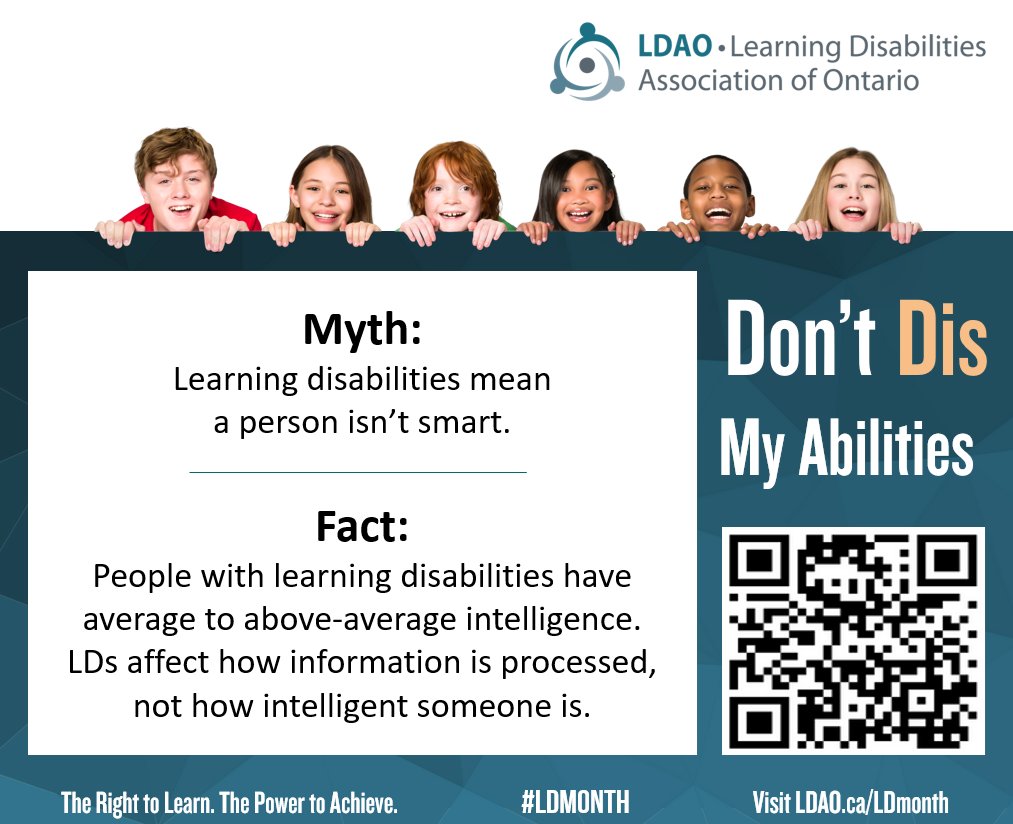 LDatSchool's tweet photo. πMyth: LDs mean low intelligence.
π‘Fact: LDs affect how people learn, not how smart they are.
#LDmonth #DontDisMyAbilities #UniqueMindsRemarkablePotential #Inclusion #LDs https://t.co/Rrz6zS7yrZ