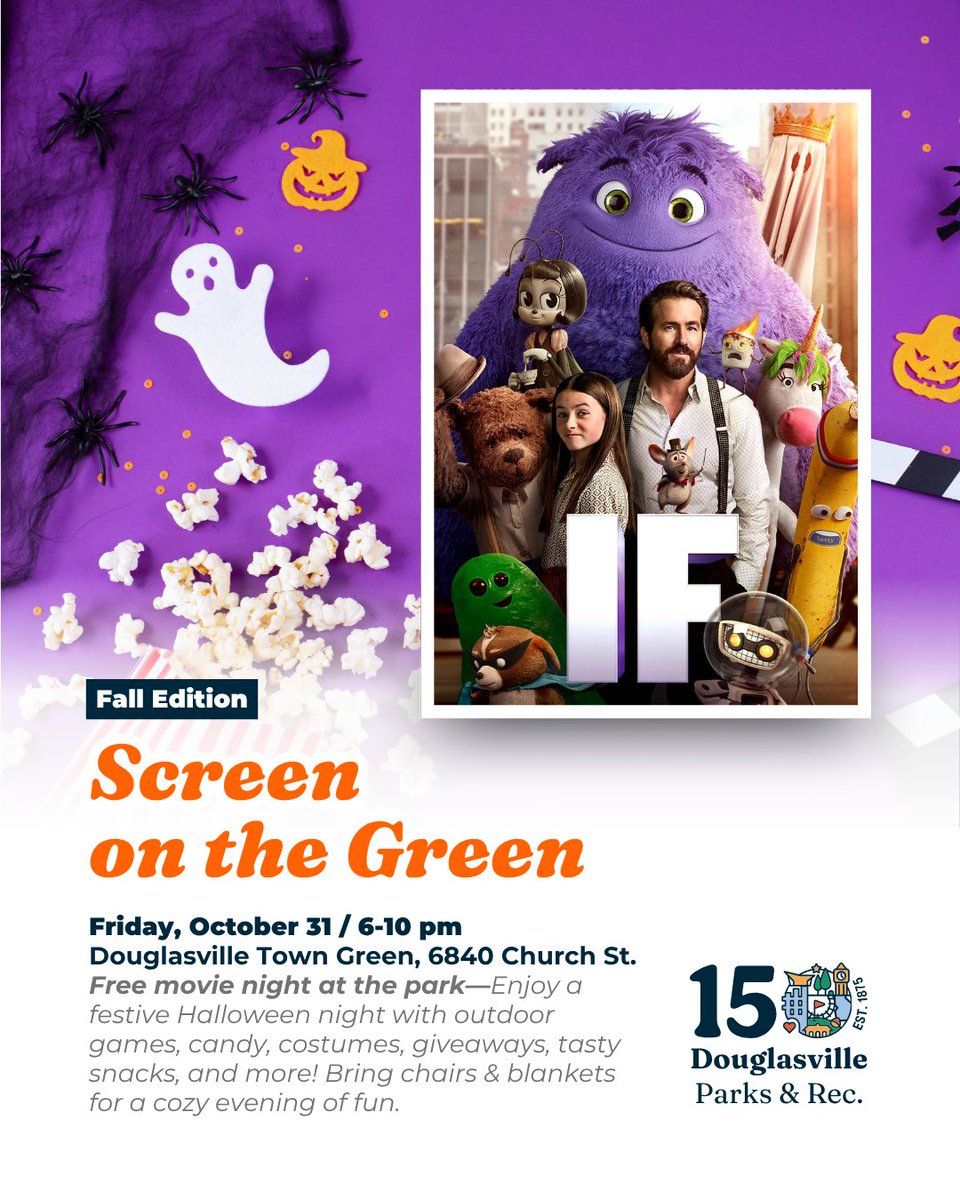 🦇 Calling all ghouls, goblins, and movie lovers—Spooky Cinema &amp; Treats is taking over Town Green this Halloween night! Candy, costumes, festive vendors, and a movie under the stars—FREE for all ages. bit.ly/4owRXdt