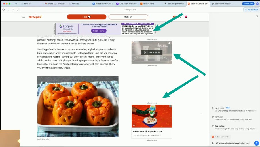 1littlecoder's tweet image. ChatGPT Atlas without in-built ad blocker!