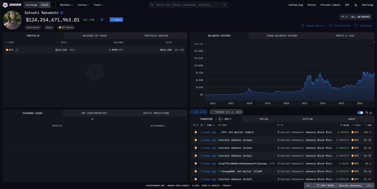 SATOSHI IS UP OVER $2 BILLION IN 24 HOURS

Satoshi Nakamoto’s wealth now stands at $124.25 Billion, making him the 15th richest person in the world.

He is now richer than the Walton Family (Walmart), Michael Bloomberg and Bill Gates.