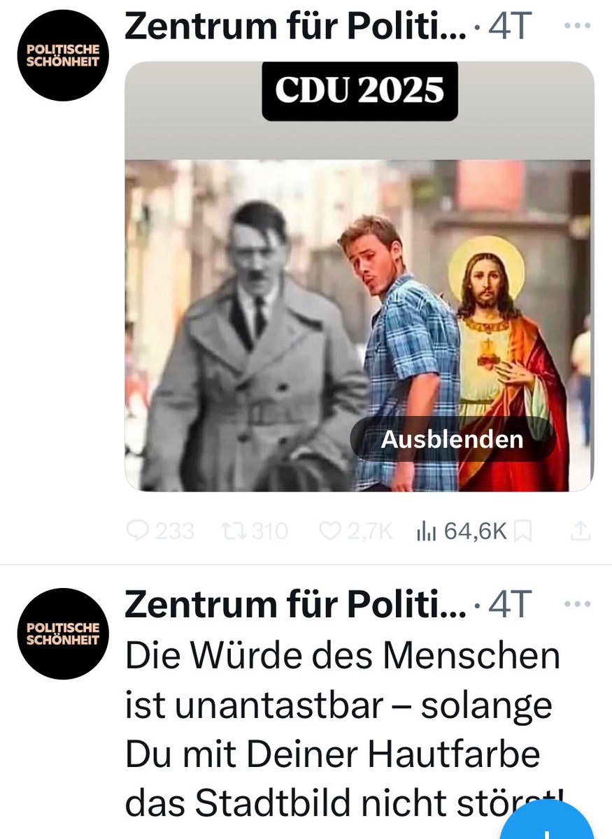 Das Zentrum für politische Schönheit beschimpft den Kanzler auf unflätigste Weise und vergleicht die CDU mit Hitler.  Diese Typen erhielten 2025 den Grimme Online Award. Gefördert durch das Land NRW, Medienpartner ZDF, WDR und 3sat. Vielleicht möchte die CDU ihre 551 Fragen doch