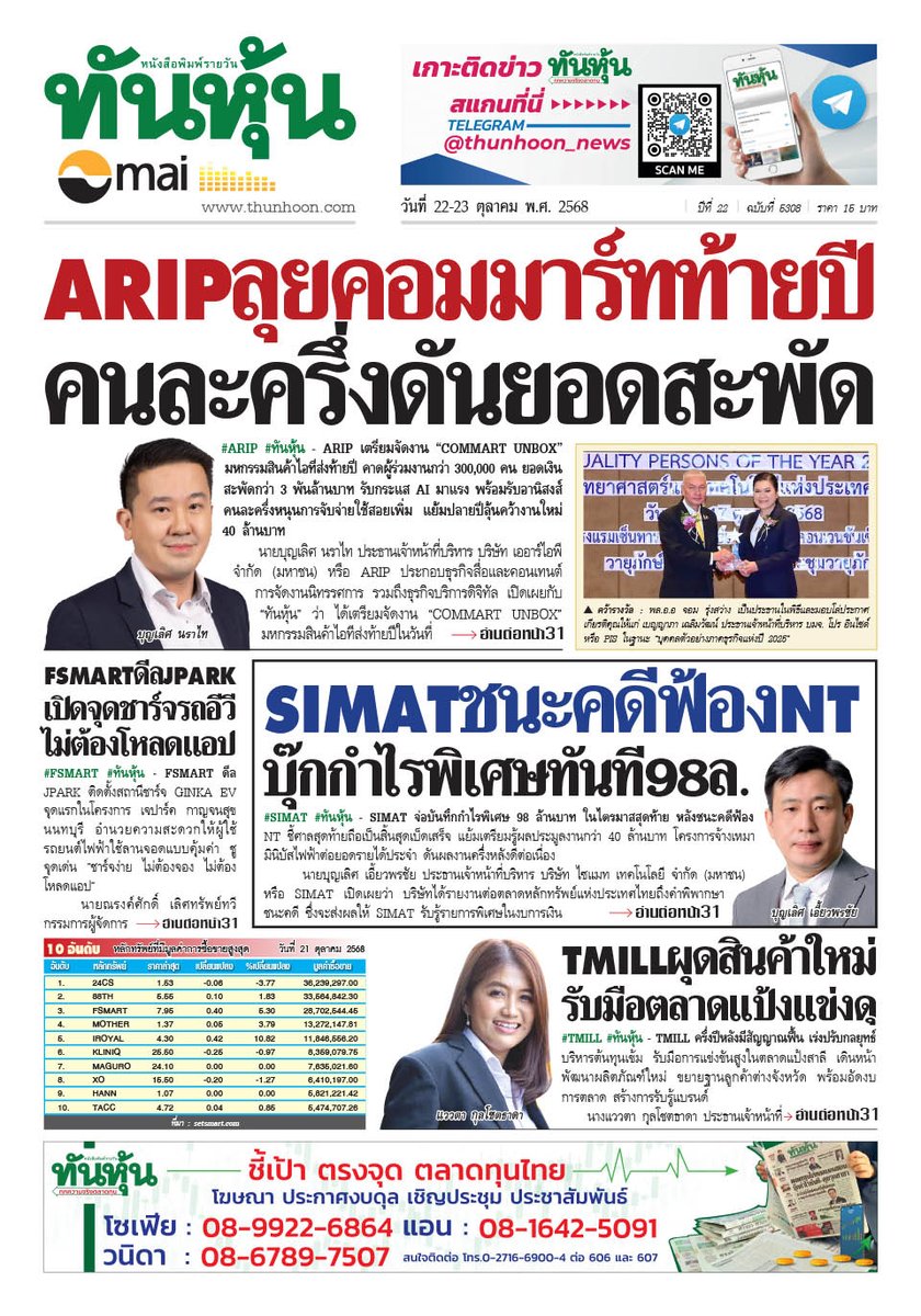thunhoon1's tweet photo. อ่านข่าวฉบับเต็ม ได้ก่อนใคร
สมัครสมาชิก นสพ.ทันหุ้นออนไลน์ ได้ที่ https://t.co/Idzhl12wLT
หรือ โทร 0-2716-6900-4 ต่อ 604 , 608
#Thunhoon #ทันหุ้น #ARIP #SIMAT #TMILL #FSMART https://t.co/lHpzrVc3pf