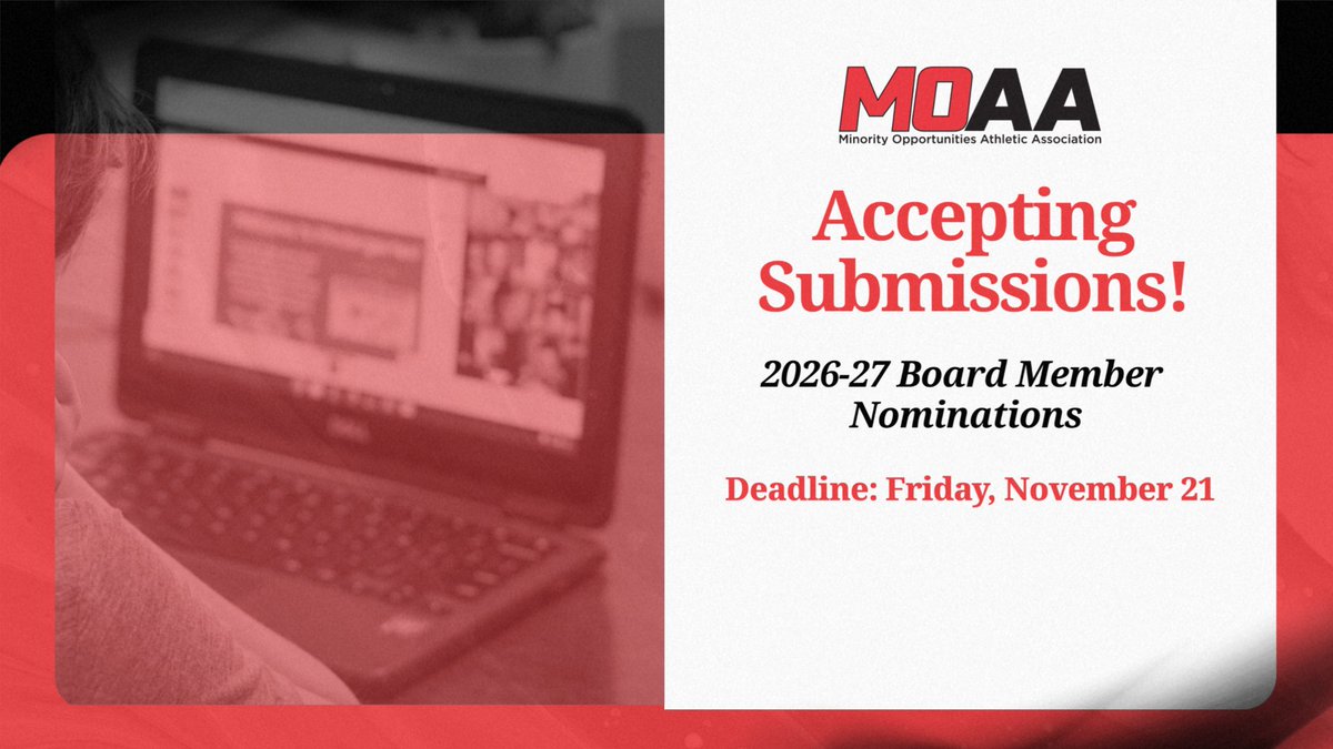 MOAA is now accepting Board of Directors nominations!

Help lead the charge for diversity and inclusion in college athletics.

🔗 Submit today: bit.ly/4oobxrm
