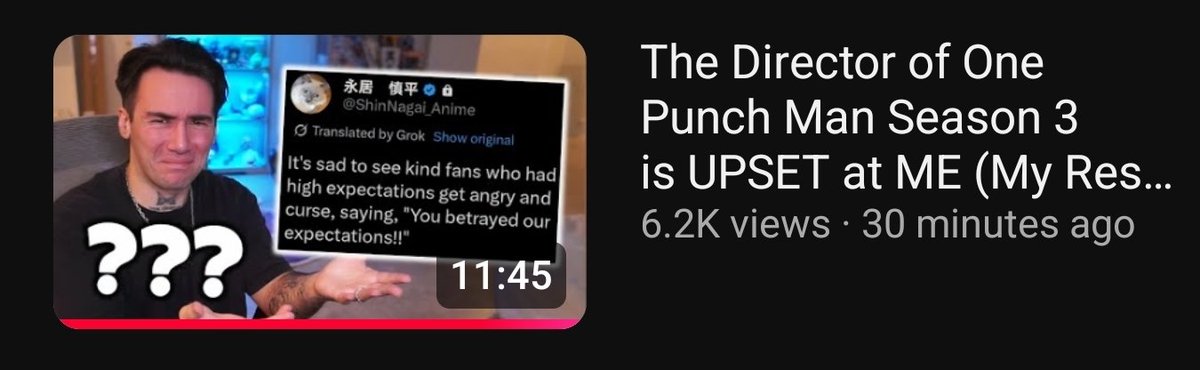 This guy and his fanbase genuinely piss me off, nagai has been very open about the pressure he felt being a director for such a big IP which is also not his expertise (action). He has always been honest about the expectations and what to expect for s3. But HE and his fanbase make
