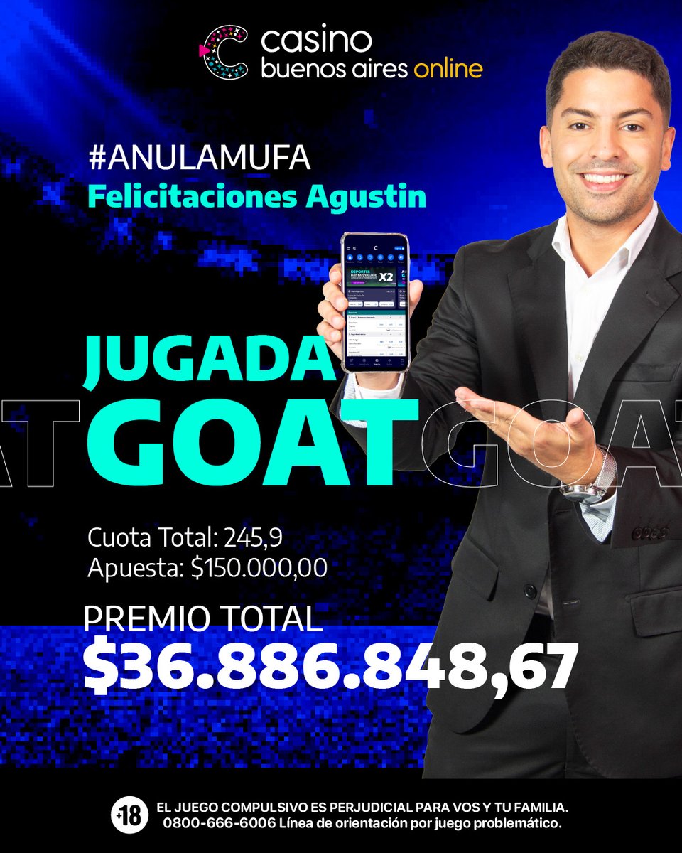 casinobaonline's tweet image. Más de $36 millones en una sola jugada 😱
👉 ¿Listo para tu próxima GOAT? Entrá y probá tu suerte.
#CasinoBuenosAiresOnline #Jugada #Combinada