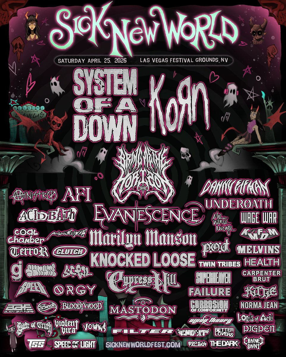marilynmanson's tweet image. Marilyn Manson will be performing at Sick New World Vegas on April 25th 2026!
༻𖤐 SICK NEW WORLD LAS VEGAS 𖤐༺
Sick New World Las Vegas
April 25, 2026
Las Vegas Festival Grounds
Sign up now for the presale that starts this Thursday 10/23 at 10am PT.
More info at @snwfest…