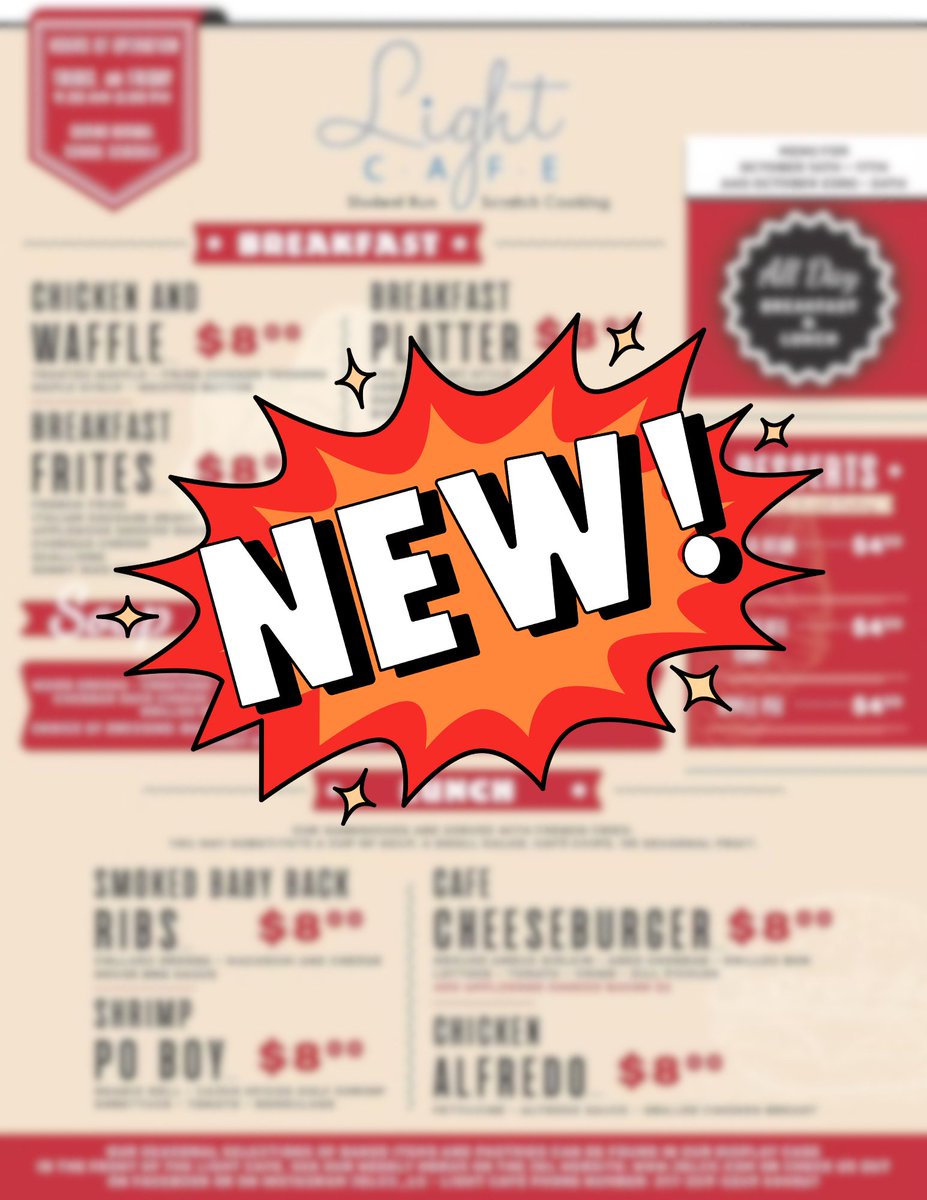 The Light Café is back! Our student-run restaurant opens its doors Thursday, October 23rd.

This is a fantastic opportunity to enjoy delicious food prepared by our Culinary Arts students while supporting their real-world training.

To view our menu, visit jelcc.com/light-cafe