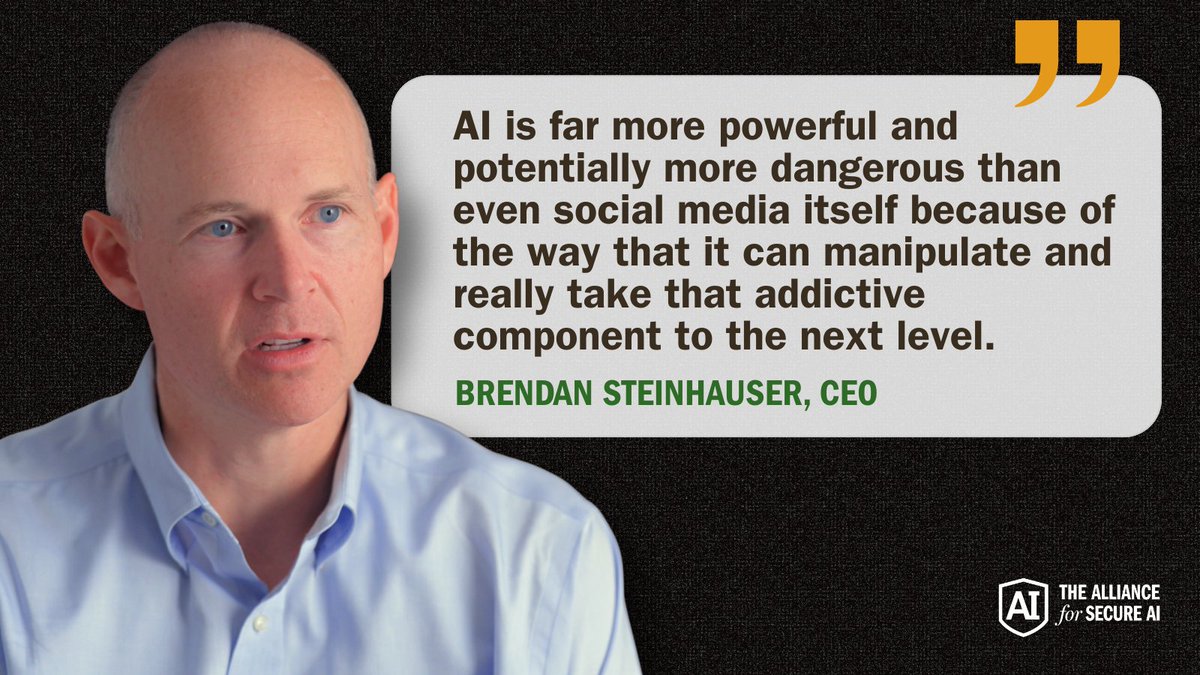 The Alliance for Secure AI (@secureainow) on Twitter photo Brendan Steinhauser: AI is far more powerful and potentially more dangerous than even social media itself because of the way that it can manipulate and really take that addictive component to the next level.
🔗Read more from <a href="/NRO/">National Review</a>: nationalreview.com/news/republica… Brendan Steinhauser: AI is far more powerful and potentially more dangerous than even social media itself because of the way that it can manipulate and really take that addictive component to the next level.
🔗Read more from <a href="/NRO/">National Review</a>: nationalreview.com/news/republica…