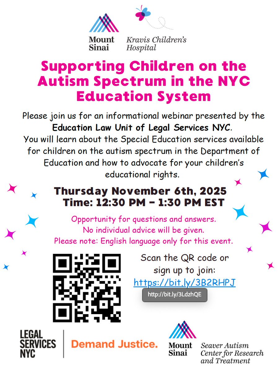 Don't miss this valuable, 🆓 webinar to learn more ways to advocate for your child's educational rights.
❓Have your questions answered by experts from the Seaver Center, <a href="/MountSinaiPeds/">Mount Sinai Kravis Children's Hospital</a>, and <a href="/LSNYCnews/">Legal Services NYC</a>.
🗓️ Thursday, Nov. 6
⏰ 12:30-1:30 PM
Register: bit.ly/3B2RHPJ