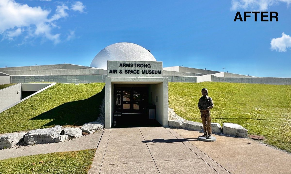 Our exterior updates are now complete! The concrete exterior has been resealed to protect against moisture. The dome has a fresh coat of white paint and has also been resealed. And the building’s color has been updated from tan to a lunar-inspired gray.

Your thoughts?