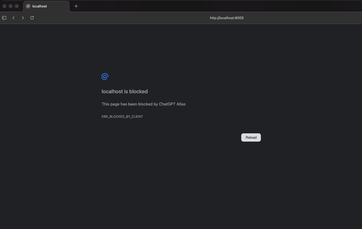 KarlHewitson's tweet image. massive opportunity missed if developers can't use Atlas to automate in-browser testing on localhost...