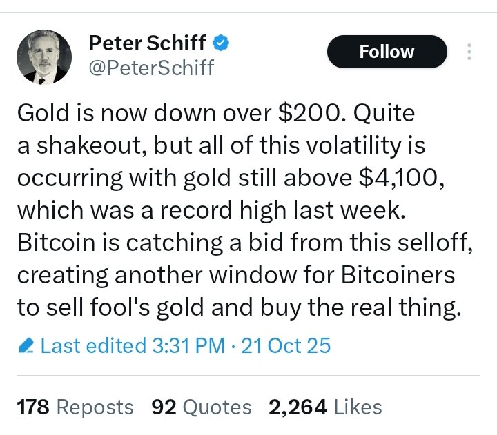 VrillOG's tweet image. Last week: Bitcoin is now down over $18,000. Quite a shakeout, but all of this volatility is occurring with bitcoin still above $107,000, down from $125,000 which was a record high earlier this month. Gold is catching a bid from this selloff.