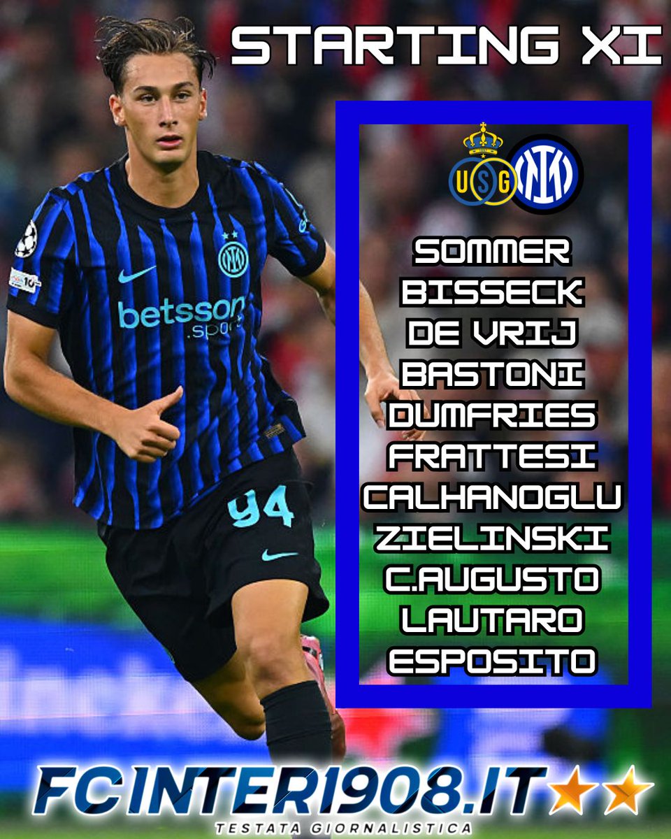 marifcinter's tweet photo. ⚫️UFFICIALE🔵
Sommer
Bisseck De Vrij Bastoni
Dumfries Frattesi Calhanoglu Zielinski Carlos Augusto
Lautaro Esposito
#UnionInter #UCL #ChampionsLeague https://t.co/MuEftoiMlX