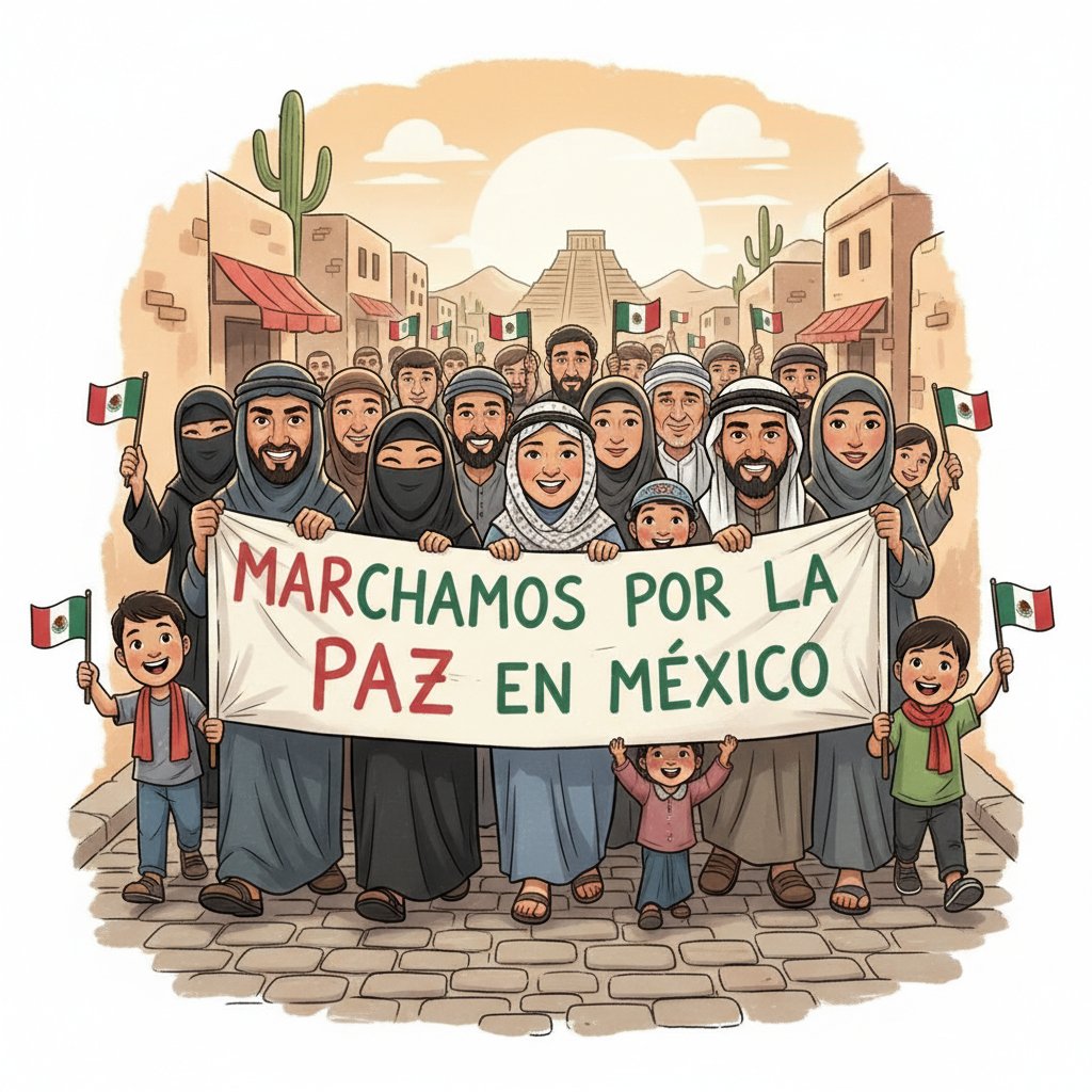 Ante la creciente Violencia en México, el pueblo de Palestina hace una marcha a favor de la Paz y el alto de la guerra en México🇲🇽