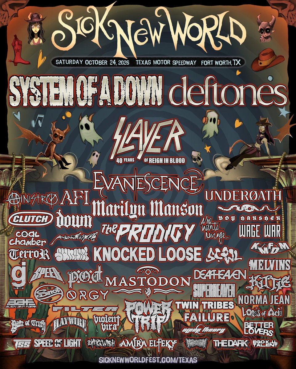 Sick New World returns to Las Vegas, and adds an inaugural date in our home state of Texas! Excited to be on the lineup for both 🥀

LV Presale: Oct 23 at 12 PM CT
TX Presale: Oct 24 at 10 AM CT

More info: <a href="/snwfest/">Sick New World Fest</a> | <a href="/sicknewworldtx/">Sick New World Texas</a>

sicknewworldfest.com less